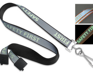 Black 5/8" Reflective Lanyard with "Safety First" Luminescent Imprint