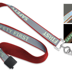 Red 5/8″ Reflective Lanyard with “Safety First” Luminescent Imprint