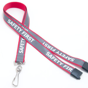 Red 5/8″ Reflective Lanyard with “Safety First” Luminescent Imprint