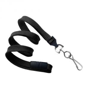 3/8'' Black Flat Braid Lanyard with Black Safety Breakaway & Swivel Hook - 100 per pack