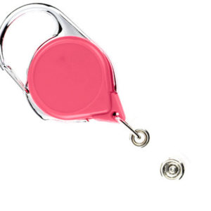 Pink Round Carabiner Badge Reels w/ Clear Strap