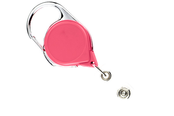 Pink Round Carabiner Badge Reels w/ Clear Strap - Qty 25 - Aplusid