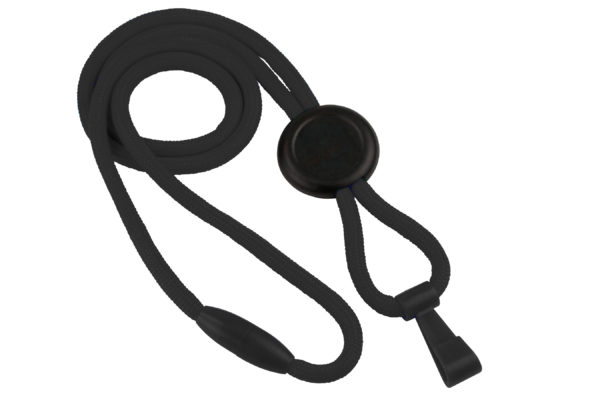 Black 1/4" Round "No-Flip" Lanyard with Wide Plastic Hook