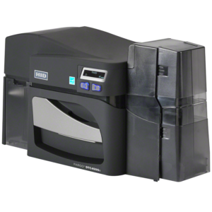 The Fargo 55100 DTC4500e ID card printer delivers high-volume performance with maximum security. Featuring ribbon options for varying needs, dual input hoppers, and built-in password protection, the Fargo DTC4500e card printer is designed for organizations that require robust, high-volume printing on a daily basis.
