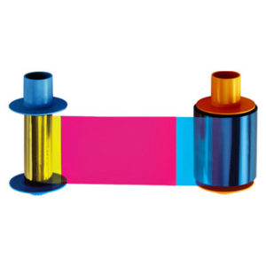 Fargo 45200 YMCKO ribbons are used for printing a combination of full-color images and one-color text or barcodes.
