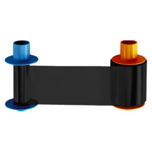 Fargo 45202 standard black resin (K) ribbons are monochrome (1-color) ribbons. The ribbon is housed in an easy-to-use cartridge, which also includes a cleaning roller.
