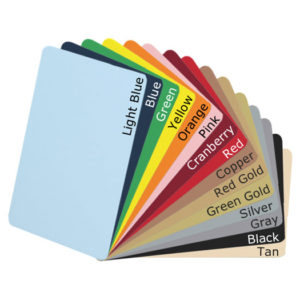 Available in a variety of colors, colored CR8030 PVC cards are a great way to add color to monochrome prints or to classify cardholder groups.