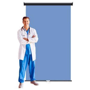 Retractable Photo Backdrop XL – Wall or Ceiling mounted, Black Casing, 48″ x 84″ – Light Blue
