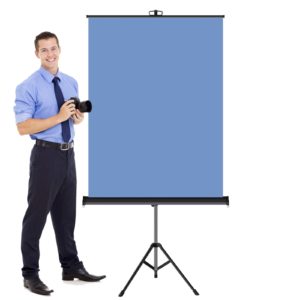 Standing Retractable Photo Backdrop with Portable Tripod Stand, Black Casing, 36" x 50" - LIGHT BLUE
