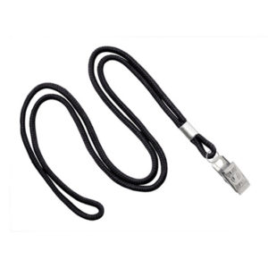 1/8'' Black Round Braid Lanyard with Bulldog Clip - 100 per pack