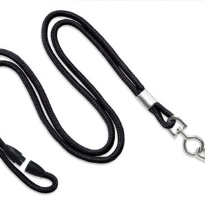 1/8” Black Round Braid Lanyard with Safety Breakaway & Swivel Hook – 100 per pack