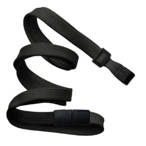 3/8'' Black Flat Braid Lanyard with Black Safety Breakaway & Wide Plastic Hook - 100 per pack