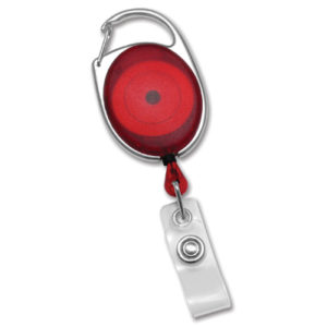 Translucent Carabiner Badge Reels - Red - Clear Strap - 100 per pack