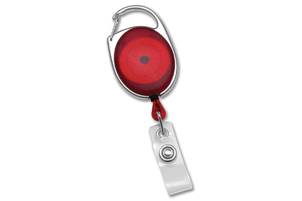 Translucent Carabiner Badge Reels - Red - Clear Strap - 100 per pack