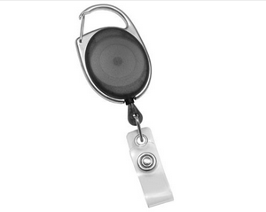 Translucent Carabiner Badge Reels - Black - Clear Strap - 100 per pack