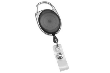 Translucent Carabiner Badge Reels - Black - Clear Strap - 100 per pack